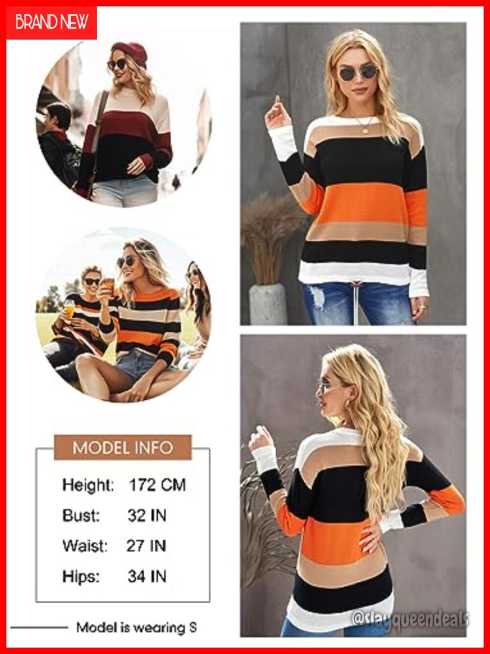 Striped Drawstring Color Block Pullover Sweater - Picture 3 of 6
